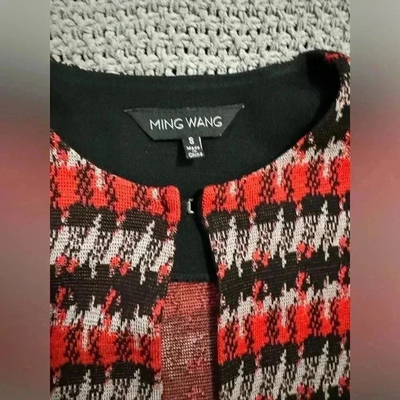 Ming Wang Open Front Jacket Red Black Houndstooth Size PS - Picture 3 of 8